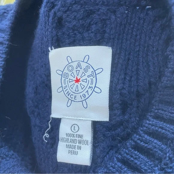 Boast Women's Chunky Fisherman Cable Wool Knit Crewneck Sweater Navy Size L - Picture 8 of 11